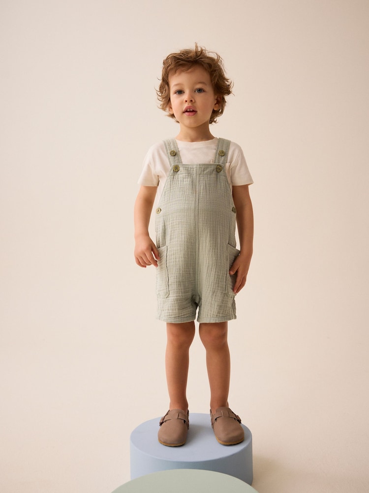 Sage Green Soft Textured Cotton Dungaree (3mths-7yrs) - Image 1 of 7