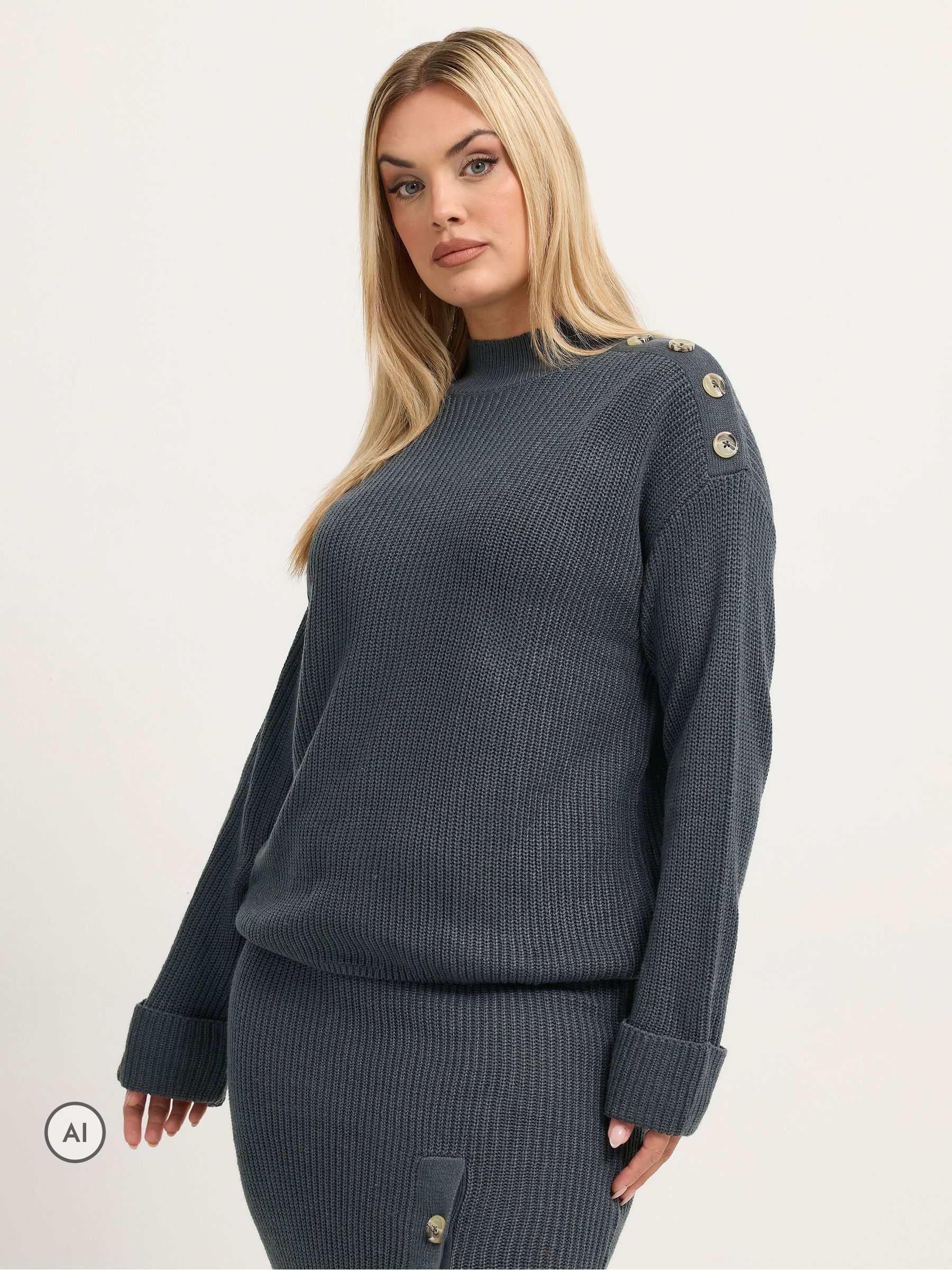 Yours Women's Grey High Neck Knitted Jumper In | Size: 26-28 - Image 2