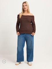 Yours Curve Brown Limited Bardot Knitted Jumper - Image 2 of 6