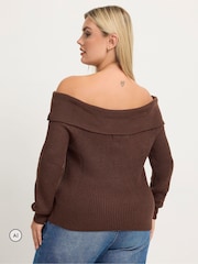 Yours Curve Brown Limited Bardot Knitted Jumper - Image 3 of 6