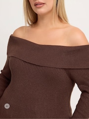 Yours Curve Brown Limited Bardot Knitted Jumper - Image 4 of 6