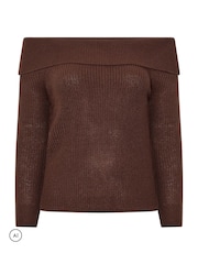 Yours Curve Brown Limited Bardot Knitted Jumper - Image 5 of 6