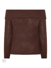 Yours Curve Brown Limited Bardot Knitted Jumper - Image 6 of 6