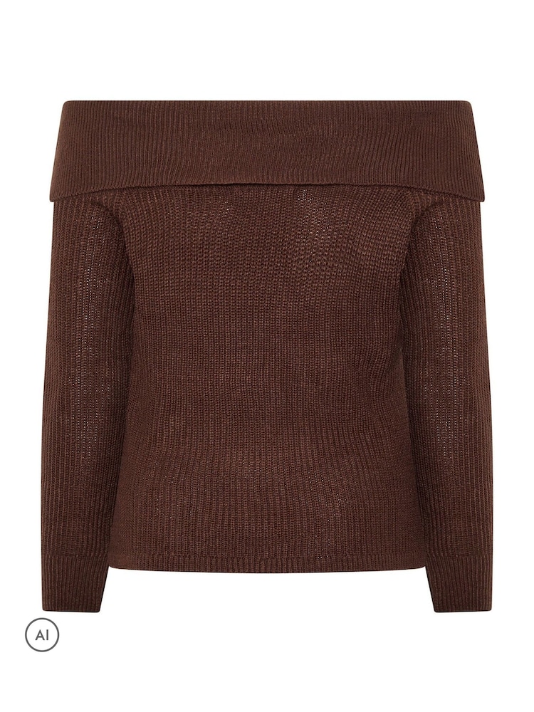 Yours Curve Brown Limited Bardot Knitted Jumper - Image 6 of 6 Yours Curve Brown Limited Bardot Knitted Jumper - Image 6 of 6