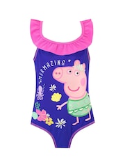Character Blue Peppa Pig Frill Detail Swimsuit - Image 1 of 3