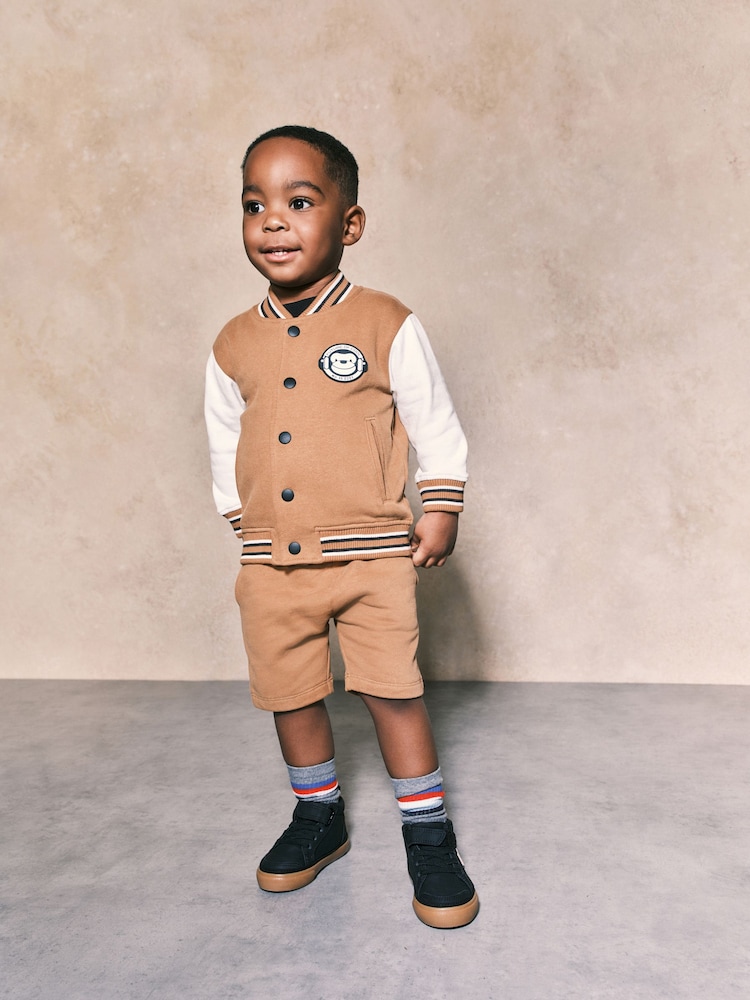 Tan Brown Monkey 100% Cotton Letterman and Shorts Set (3mths-7yrs) - Image 1 of 6