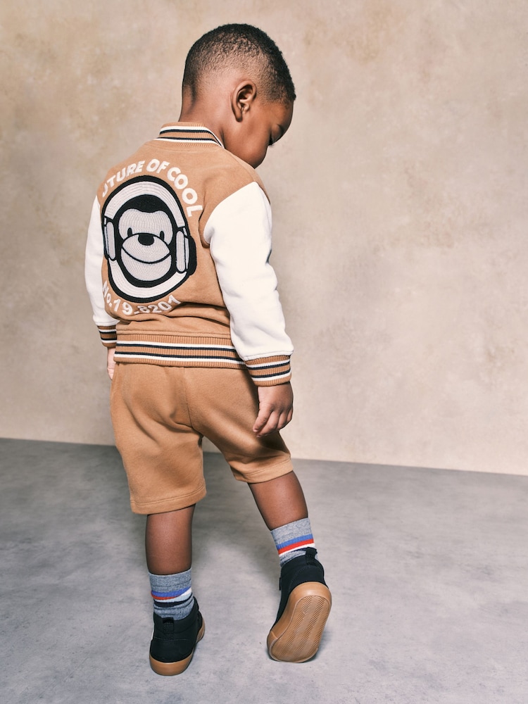 Tan Brown Monkey 100% Cotton Letterman and Shorts Set (3mths-7yrs) - Image 2 of 6