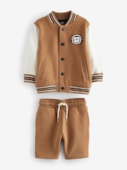 Tan Brown Monkey 100% Cotton Letterman and Shorts Set (3mths-7yrs) - Image 4 of 6