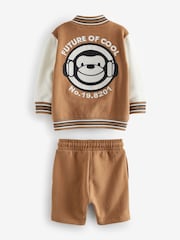Tan Brown Monkey 100% Cotton Letterman and Shorts Set (3mths-7yrs) - Image 5 of 6