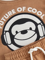 Tan Brown Monkey 100% Cotton Letterman and Shorts Set (3mths-7yrs) - Image 6 of 6