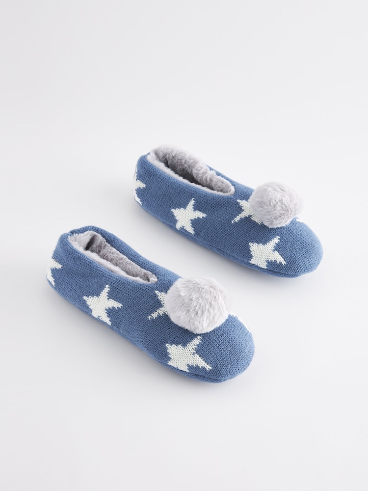 Navy Star Knitted Footsie Slippers - Image 1 of 5
