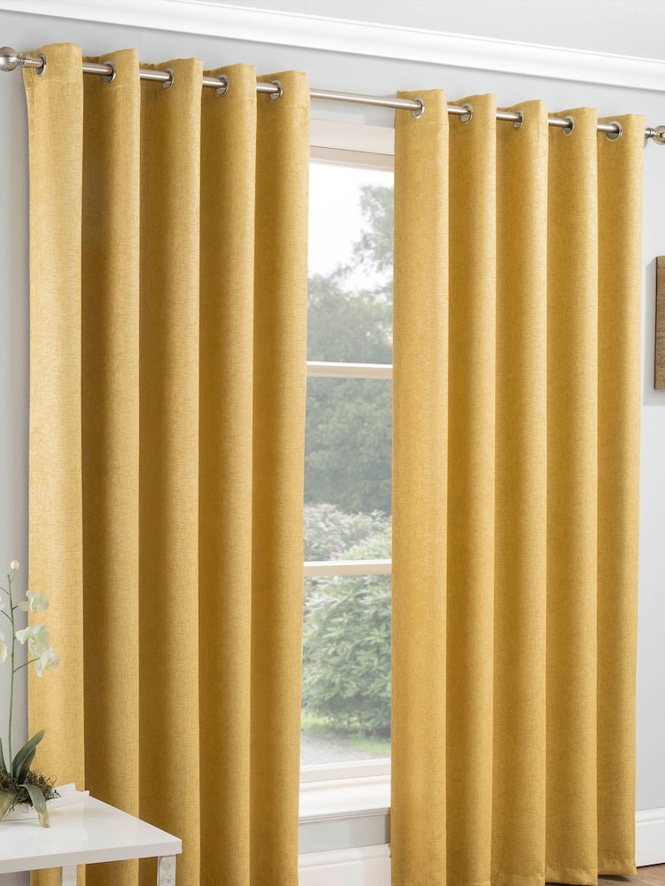 Enhanced Living Ochre Yellow Vogue Ready Made Thermal Blackout Eyelet Curtains - Image 1 of 5