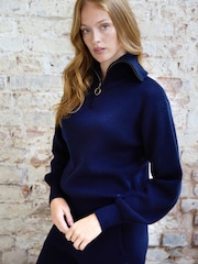 The Little Tailor Blue Charlie Wool Rich Relaxed Zip Neck Jumper - Image 1 of 5