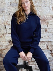 The Little Tailor Blue Charlie Wool Rich Relaxed Zip Neck Jumper - Image 2 of 5