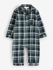 The Little Tailor Blue Checked Flannel Button Through Christmas Onesie - Image 1 of 1