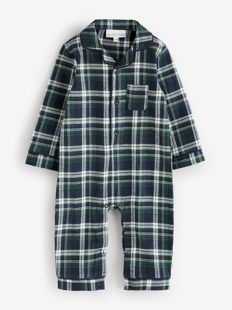 The Little Tailor Blue Checked Flannel Button Through Christmas Onesie - Image 1 of 1 The Little Tailor Blue Checked Flannel Button Through Christmas Onesie - Image 1 of 1