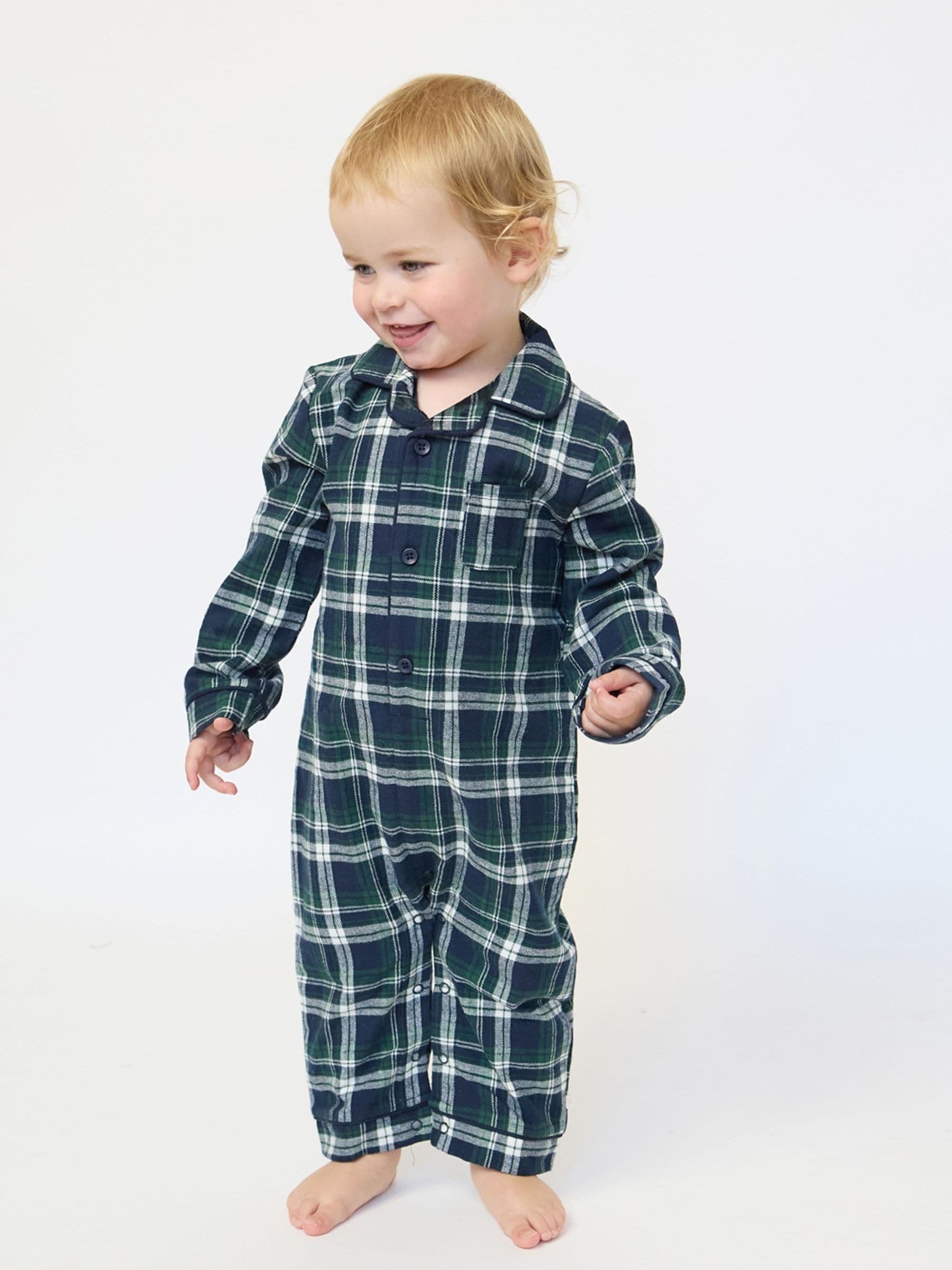 The Little Tailor Red Checked Flannel Button Through Christmas Onesie view 1