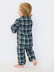 The Little Tailor Blue Checked Flannel Button Through Christmas Onesie - Image 3 of 5