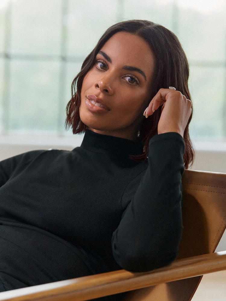 Black Long Sleeve Ribbed Roll Neck Top - Image 1 of 7