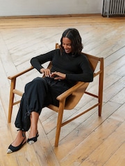 Black Long Sleeve Ribbed Roll Neck Top - Image 3 of 7