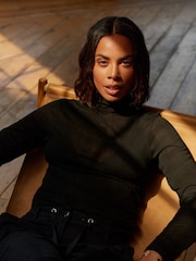 Black Long Sleeve Ribbed Roll Neck Top - Image 4 of 7
