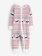 The Little Tailor Cream Cotton Reindeer Fairisle Pattern Christmas Onesie - Image 1 of 4