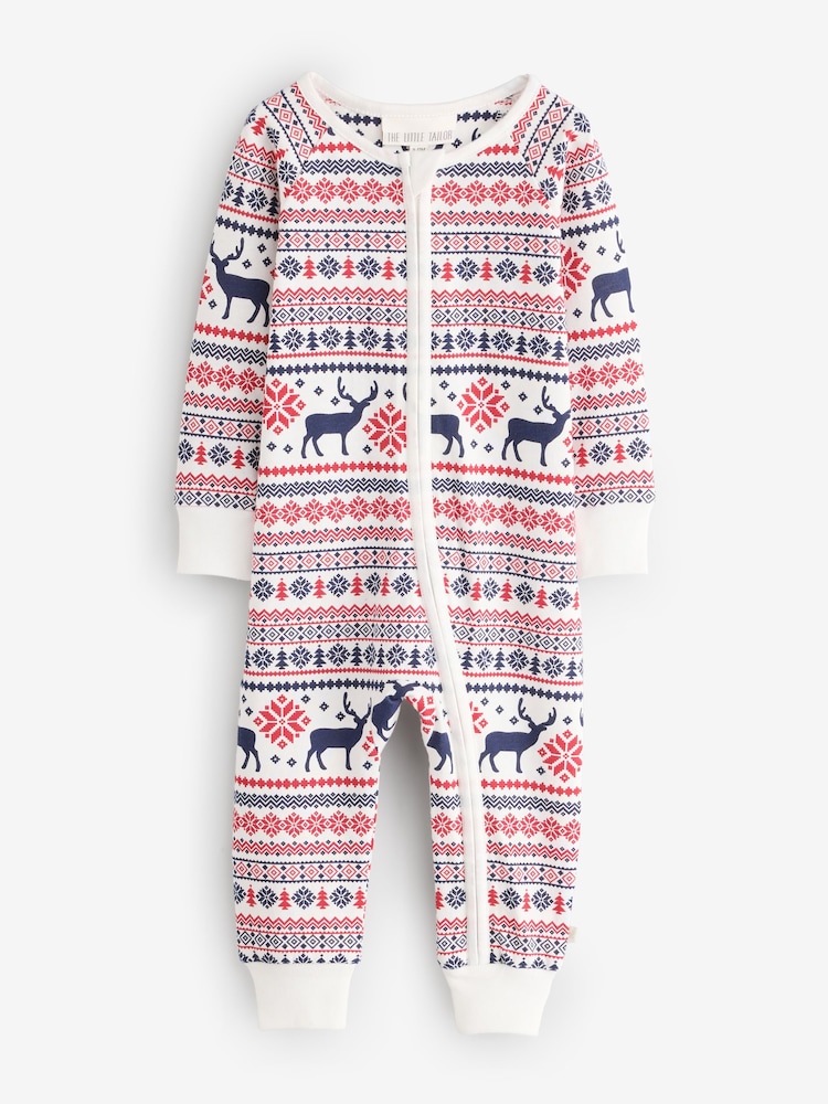 The Little Tailor Cream Cotton Reindeer Fairisle Pattern Christmas Onesie - Image 1 of 4