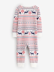 The Little Tailor Cream Cotton Reindeer Fairisle Pattern Christmas Onesie - Image 2 of 4