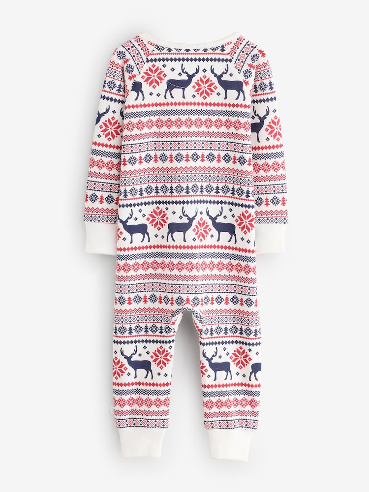 The Little Tailor Cream Cotton Reindeer Fairisle Pattern Christmas Onesie - Image 2 of 4