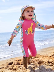 JoJo Maman Bébé Pink Jungle UPF 50 1-Piece Sun Protection Suit - Image 1 of 5