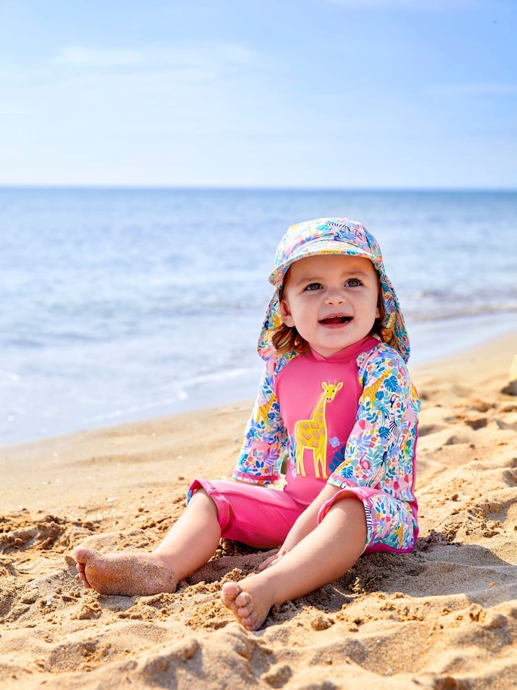 JoJo Maman Bébé Pink Jungle UPF 50 1-Piece Sun Protection Suit - Image 2 of 5