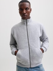 JACK & JONES Grey Relaxed Fit Quarter Zip Sweat Top - Image 1 of 6