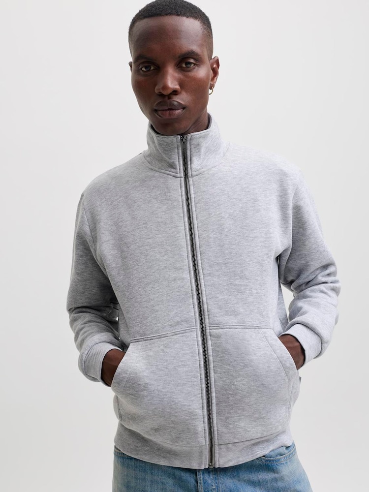 JACK & JONES Grey Relaxed Fit Quarter Zip Sweat Top - Image 1 of 6 JACK & JONES Grey Relaxed Fit Quarter Zip Sweat Top - Image 1 of 6