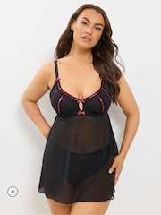 Yours Curve Black Ribbon Mesh Babydoll - Image 1 of 5