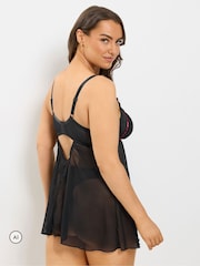 Yours Curve Black Ribbon Mesh Babydoll - Image 2 of 5