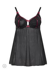 Yours Curve Black Ribbon Mesh Babydoll - Image 4 of 5