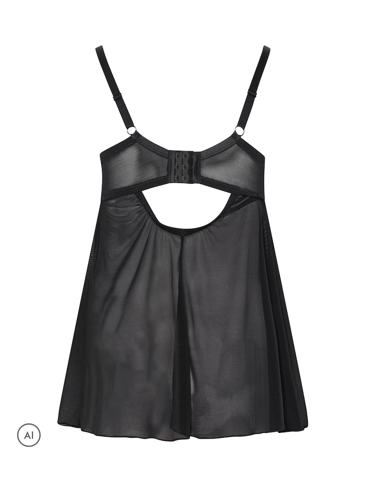 Yours Curve Black Ribbon Mesh Babydoll - Image 5 of 5 Yours Curve Black Ribbon Mesh Babydoll - Image 5 of 5