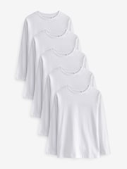 White 5 Pack Long Sleeve T-Shirts (3-16yrs) - Image 1 of 5