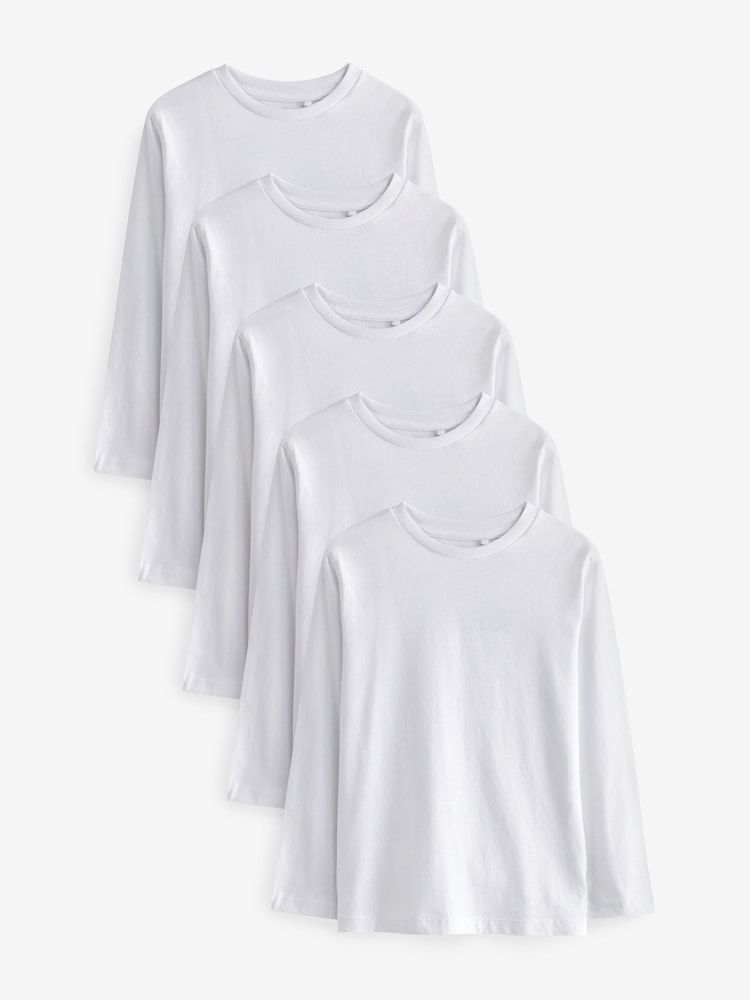 White 5 Pack Long Sleeve T-Shirts (3-16yrs) - Image 1 of 5
