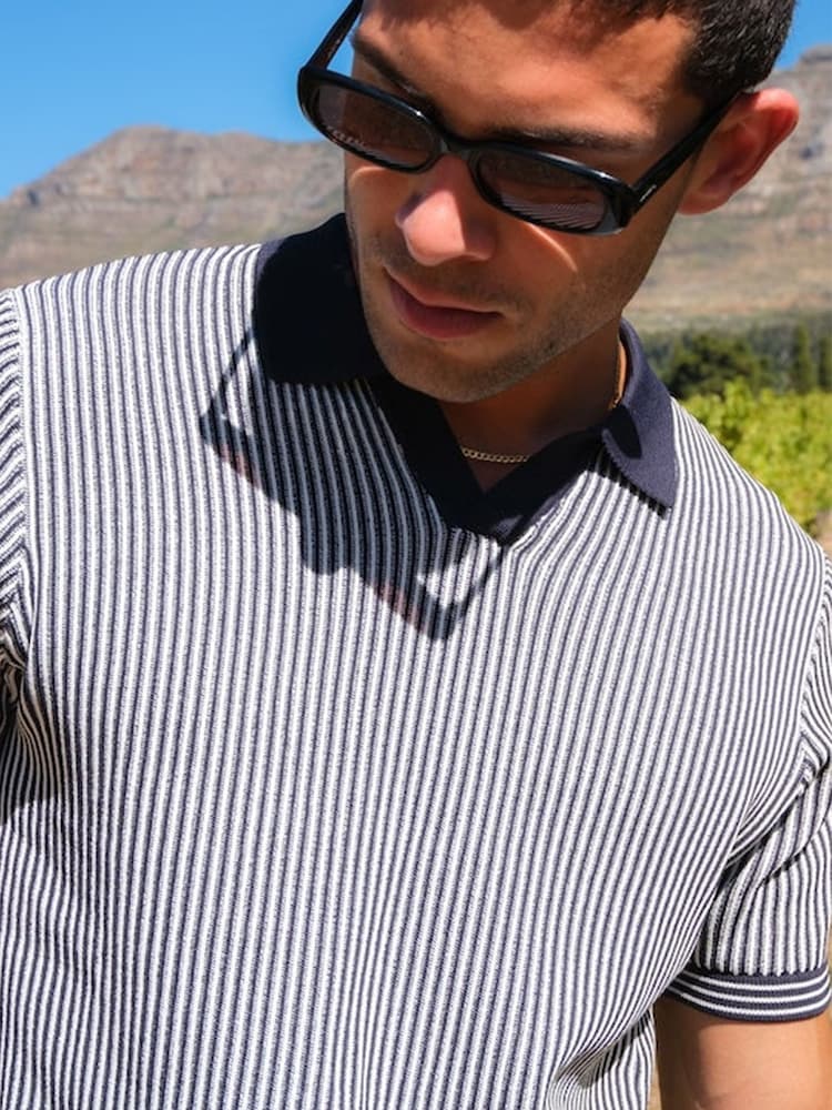 Peckham Rye Blue Open Collar Short Sleeves Knitted Polo - Image 2 of 7 Peckham Rye Blue Open Collar Short Sleeves Knitted Polo - Image 2 of 7