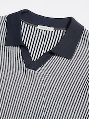 Peckham Rye Blue Open Collar Short Sleeves Knitted Polo - Image 5 of 7
