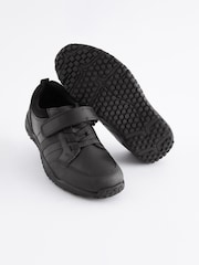 Black Narrow Fit (E) School Leather Elastic Lace Shoes - Image 1 of 8