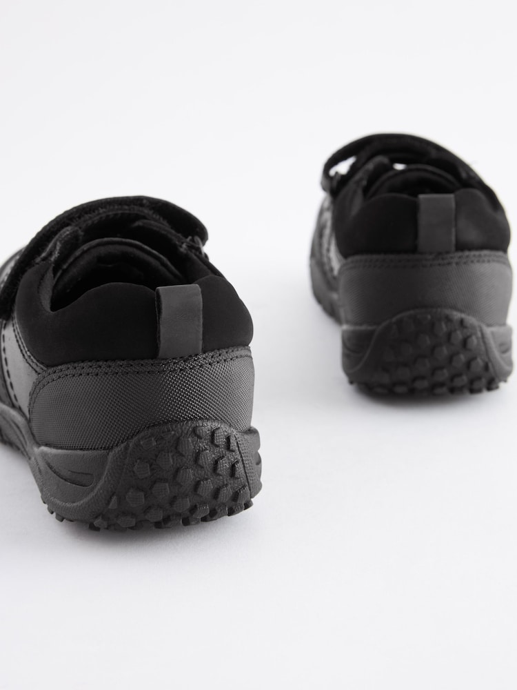 Black Narrow Fit (E) School Leather Elastic Lace Shoes - Image 6 of 7