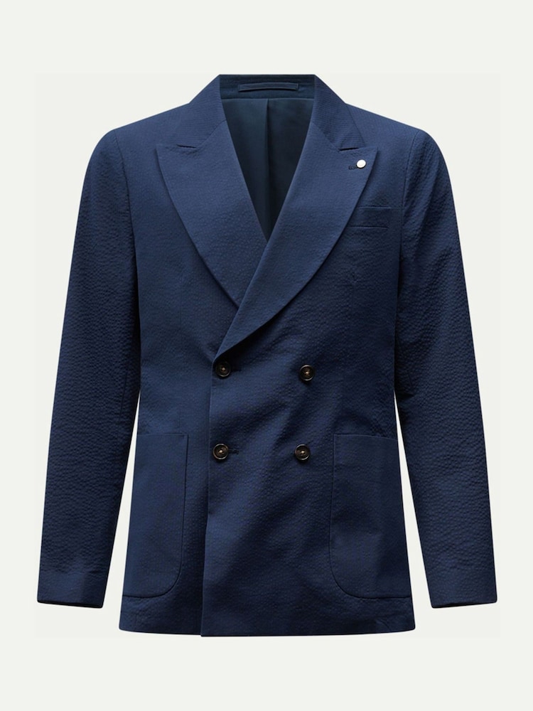 Peckham Rye Blue Contemporary Seersucker Double Breasted Blazer - Image 1 of 5 Peckham Rye Blue Contemporary Seersucker Double Breasted Blazer - Image 1 of 5