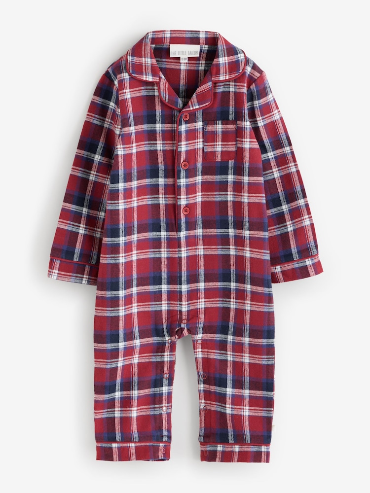 The Little Tailor Red Checked Flannel Button Through Christmas Onesie - Image 1 of 1 The Little Tailor Red Checked Flannel Button Through Christmas Onesie - Image 1 of 1