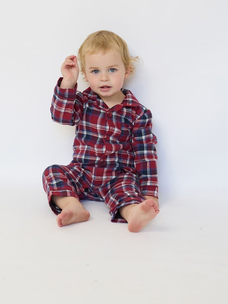 The Little Tailor Red Checked Flannel Button Through Christmas Onesie