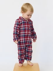 The Little Tailor Red Checked Flannel Button Through Christmas Onesie - Image 3 of 5