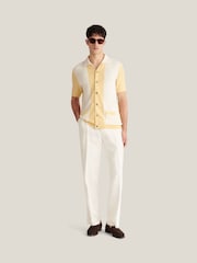 Peckham Rye Yellow Open Stitch Panel Short Sleeves Revere Shirt - Image 2 of 9