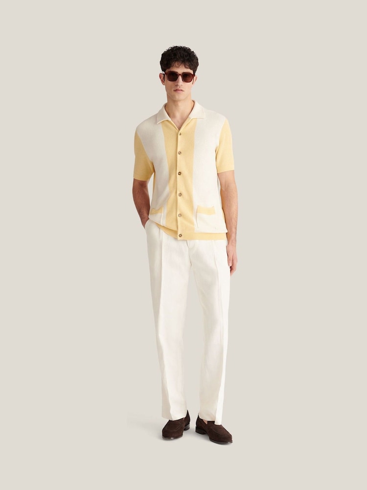 Peckham Rye Yellow Open Stitch Panel Short Sleeves Revere Shirt - Image 2 of 9 Peckham Rye Yellow Open Stitch Panel Short Sleeves Revere Shirt - Image 2 of 9
