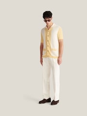 Peckham Rye Yellow Open Stitch Panel Short Sleeves Revere Shirt - Image 3 of 9